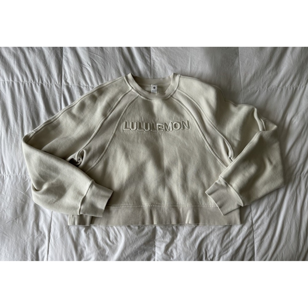 New Lululemon Scuba Oversized Pullover Wordmark Bone Sweatshirt Top M/L Soft